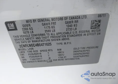 2011 Chevrolet Equinox 2Lt from USA, damaged, VIN 2CNFLNEC4B6471625